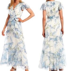 Alex Marie Lillian Chiffon Floral Ruffle Formal Maxi Dress Sz 8 🧡🍄